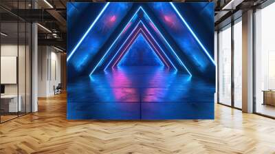 3d render dark blue Neon abstract geometric pattern background Wall mural