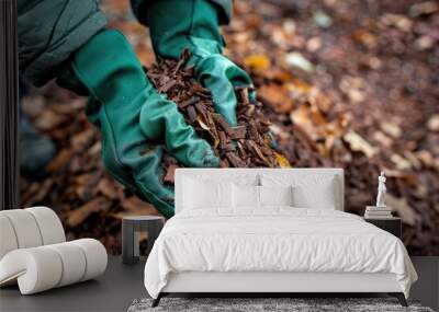 Close-up of Hand Holding Brown Mulch Wall mural