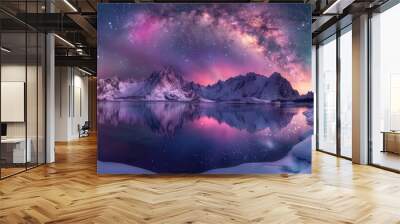 Milky Way Over Snowy Mountain Range Wall mural