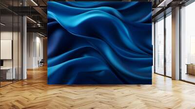 Abstract dark blue background with wavy silk cloth texture, with smooth waves of fabric in the style of luxury wallpaper design for presentation, banner, or poster.  Wall mural