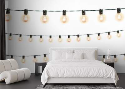  Decorative wire balls and string lights or Christmas and New Year cotton ball light garland. Png transparency Wall mural