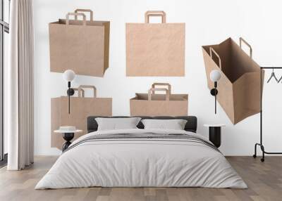 Folded paper bag with handle isolated or Recycled paper shopping bags Wall mural