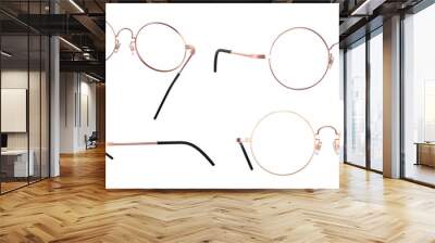 Golden glasses isolated on transparent background. Wall mural