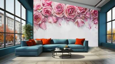 Beautiful bouquet of pink roses with lush petals, perfect for weddings, anniversaries, or as a romantic gift Wall mural