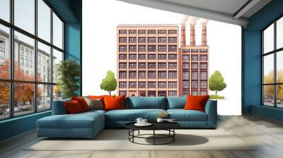 Industrial Building with Smokestacks and Trees Wall mural