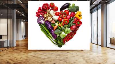 Assorted vegetable forming forming heart shape isolated on transparent background Wall mural