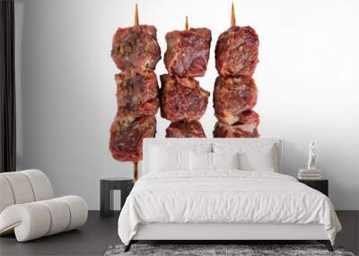 Beef or lamb meat raw kebab on skewers isolated on transparent background Wall mural