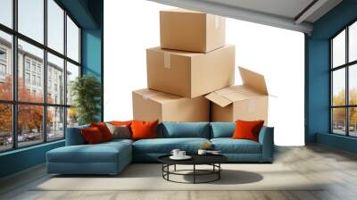 Cardboard boxes isolated on transparent background Wall mural