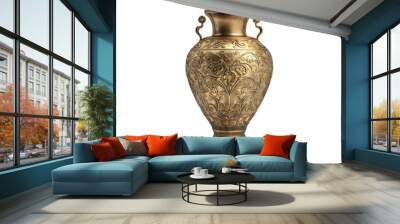 Front view of ornate brass vase isolated on white background Wall mural