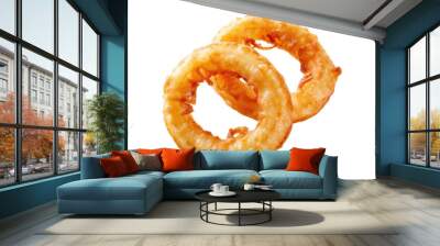 Onion fried rings isolated on white background Wall mural