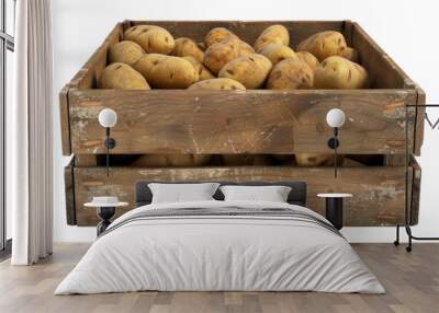 potatoes in wooden tray or box isolated on transparent background Wall mural