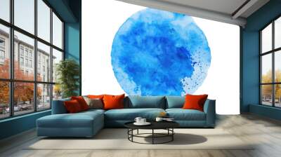 Round watercolor spot blue element isolated on transparent background Wall mural