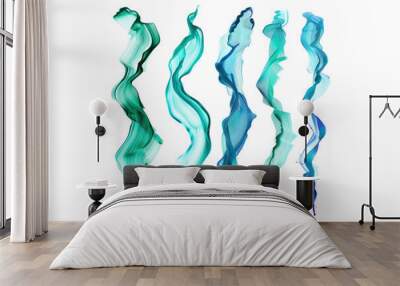 Set of emerald and sky blue swashes isolated on transparent background Wall mural