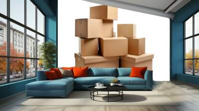 Stack of cardboard boxes isolated on white backgroun Wall mural