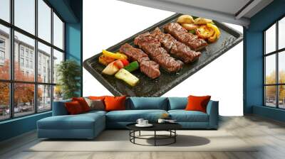 Teppanyaki grilled wagyu beef isolated on transparent background Wall mural