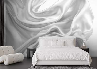 White silk of satin cloth waving isolated on white background Wall mural