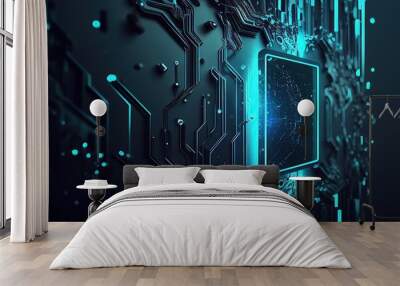 Abstract technology background, chip circuit CPU motherboard illustration, digital backdrop generative ai Wall mural