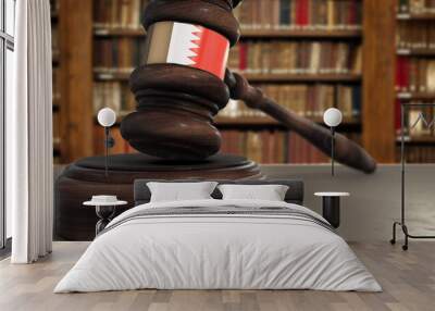 Bahrain Flag on Judge Hammer in Court with Word Justice. Justice System 3D Illustration Wall mural