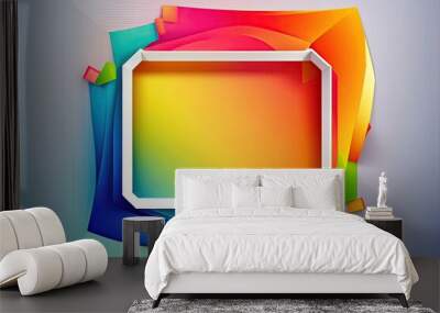 Colorful gradient frame background copy space. Rainbow mesh gradient layout mockup, generative ai design Wall mural