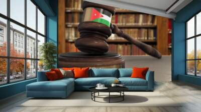 Jordan Flag on Judge Hammer in Court with Word Justice. Justice System 3D Illustration Wall mural