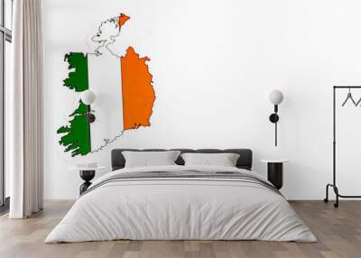 National flag of Ireland. Country outline on white background with copy space. Politics illustration Wall mural