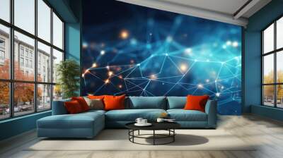 Abstract network connections on dark background. Technology and data visualization. Wall mural