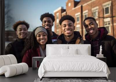 Black History Month. Group of black students from different backgrounds attending a historically black college or university Wall mural