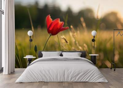 Blossom revealing vibrant petals in a meadow. Wall mural