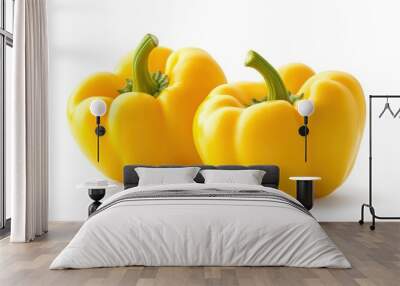 Bright yellow bell peppers on white background, crisp texture, fresh color, simple clean presentation. Wall mural