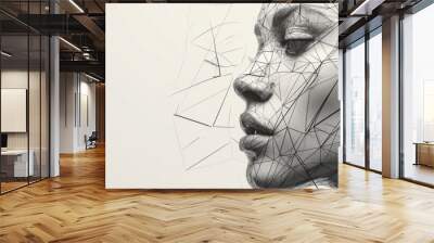 Digital art portrait of woman with geometric lines. Modern digital art. Wall mural