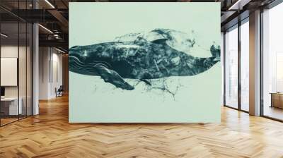 Double exposure of a whale silhouette and a dirty ocean with trash, creating an artistic and mysterious image. --ar 16:9 --style raw Job ID: 2618a088-4591-47d1-98d7-227812472f3c Wall mural