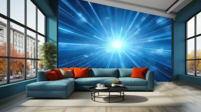 Dynamic beams of blue light converging. Intense radiant patterns originating from center. Futuristic and high-tech abstract design. Wall mural