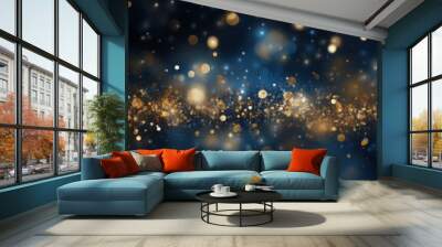 Shiny blue and gold bokeh backdrop for captivating banner. Wall mural