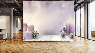 Background/wallpaper with beautiful purple and silver Christmas candles, digital art Wall mural