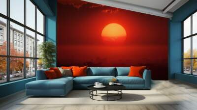 hot weather hot red sun on the horizon Generative AI Wall mural