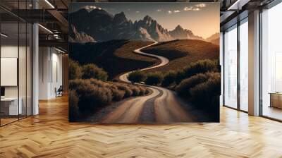 winding road to the top, thorny path to success Generative AI Wall mural