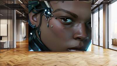 Eye close-up of an android girl. Cybernetic vision. AI cyber man 2.0 concept Wall mural