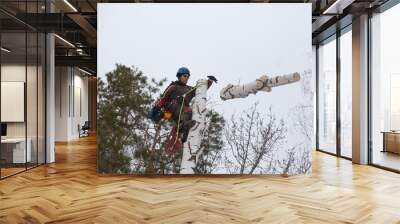 Tree Surgeon. A forester chopping down a tree with a chainsaw Wall mural