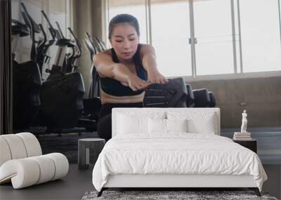 asian Women stretch before exercise,fitness concept Wall mural