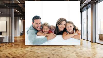 happy family with two children lying down and looking at camera - portrait Wall mural