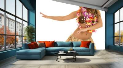 Hawaiian woman in grass skirt and coconut bra dancing Wall mural