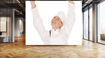 woman chef bread over head Wall mural