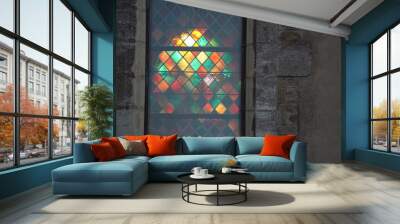 stained glass window in a church with sun shining through Wall mural