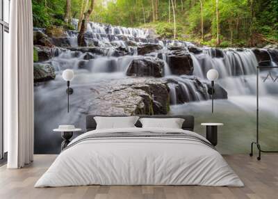 Beautiful deep forest waterfall at Sam lan waterfall National Park Saraburi Thailand Wall mural