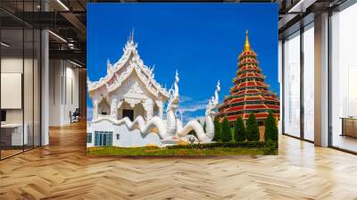 Landscape of Wat Huay Pla Kang, Chinese temple with blue sky background in Chiang Rai Thailand, This is the most popular and famous temple landmark in Chiang Rai. Wall mural