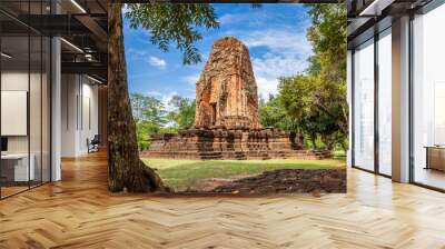 Phra Prang in Si Thep historical park It is an architecture in the Dvaravati period in Phetchabun Province, Thailand. Wall mural