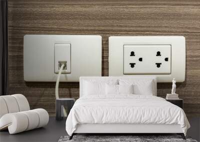 Wall socket and telephone wall socket in room for plug or phone jack. Wall mural