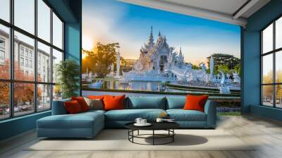 Wat Rong Khun temple at sunrise in Chiang Rai province, Thailand. Wall mural