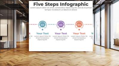 Circular timeline infographics template with five steps Wall mural