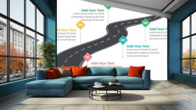 Vector flat roadmap infographic template with cars
 Wall mural